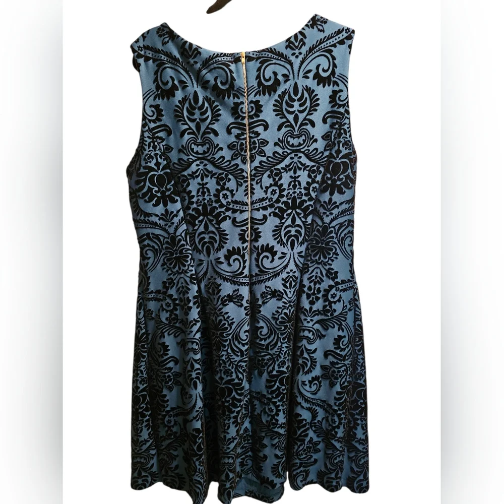 Danny & Nicole Teal and Black Flocked Sheath Dress, 18W - Picture 2 of 5